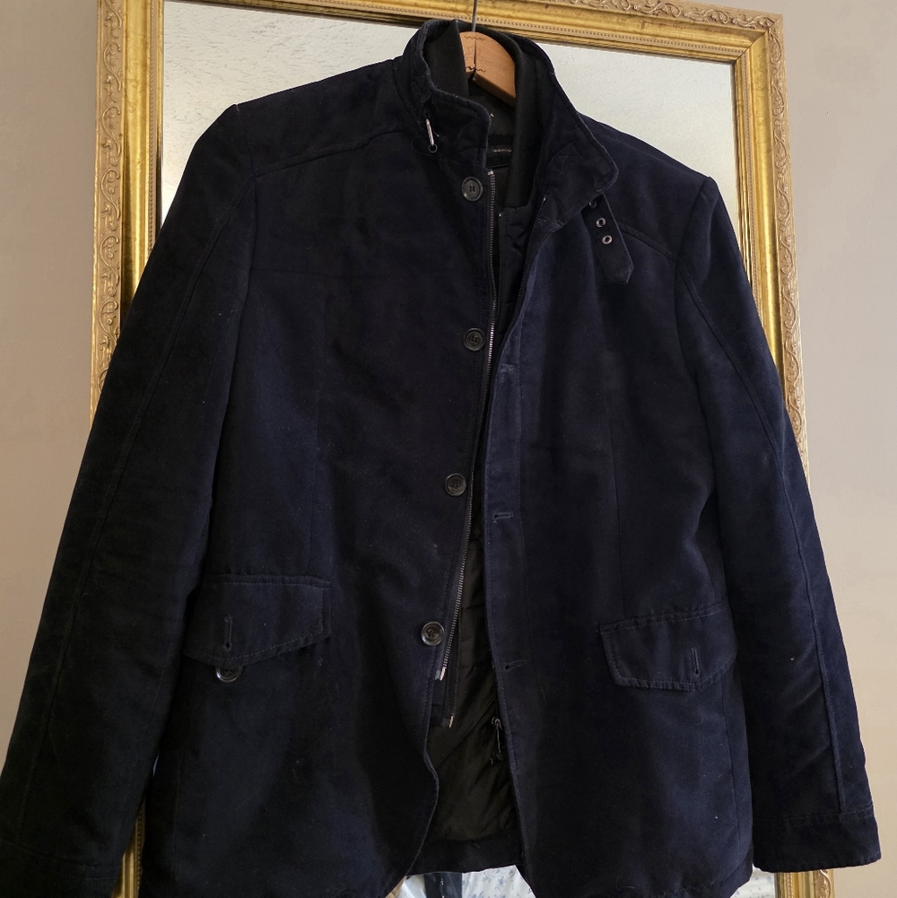 Zara Men's Dark Blue Suede Jacket